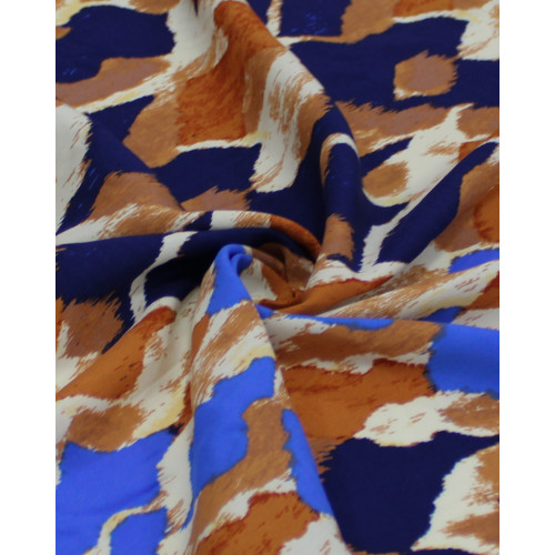 Tecido Viscose Estampa Abstrata Tons de azul e Terracota
