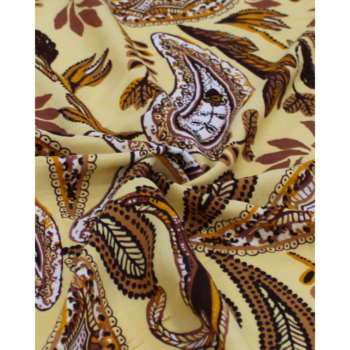 Tecido Viscose Texturizada Macro Ramos em Cashmere Marrom e Amarelo