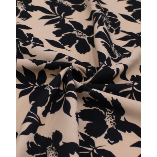 Tecido Viscose Macro Floral Abstrato Preto e Nude