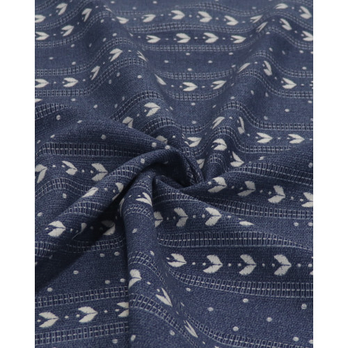 Tecido Linho Misto Estampado Corações e Poá Branco e Azul Jeans
