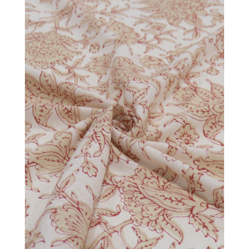 Tecido Linho Misto Estampado Macro Floral Indiano Bege e Offwhite