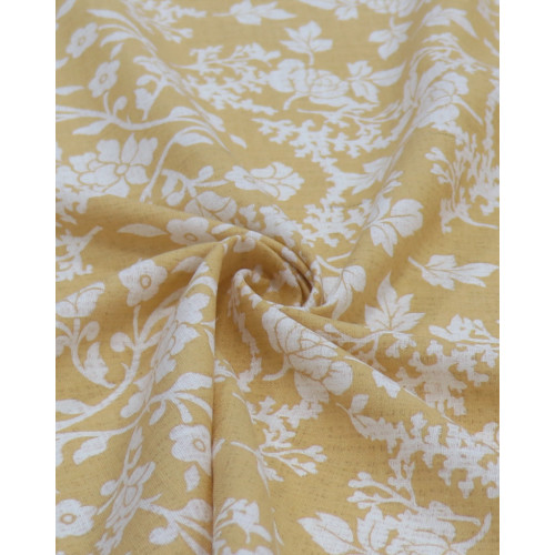 Tecido Linho Misto Estampado Arabesco Floral e Ocre