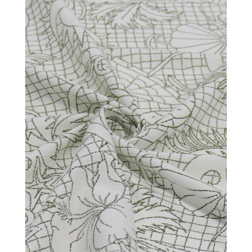 Tecido Linho Misto Estampado Quadriculado Tropical Verde e Offwhite