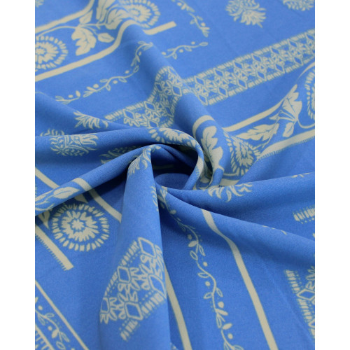 Tecido Crepe Koshibo Listras Étnicas Creme e Azul Bebê