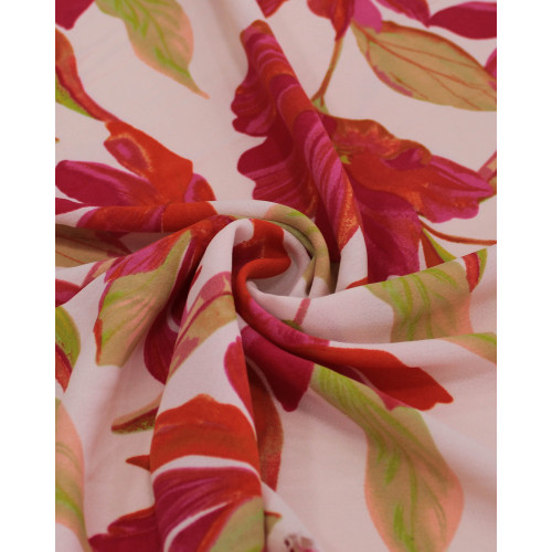 Tecido Crepe Koshibo Pintura Macro Flores Colorido e OFfwhite