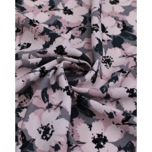 Tecido Viscose Texturizada Tapete Floral Abstrato Tons de Rosa e Tons de Cinza