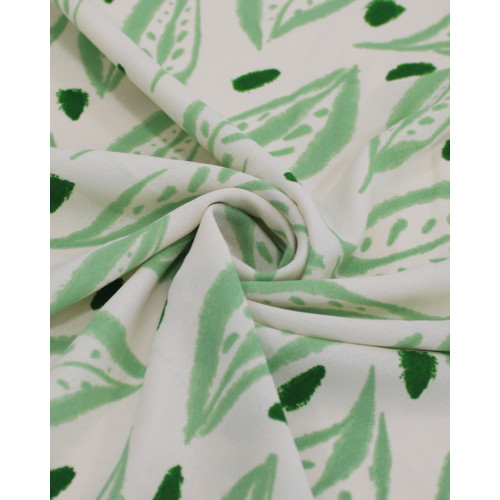 Tecido Crepe Koshibo Macro Folhas Tons de Verde e Branco