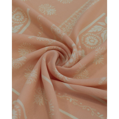 Tecido Crepe Koshibo Listras Étnicas Creme e Salmão