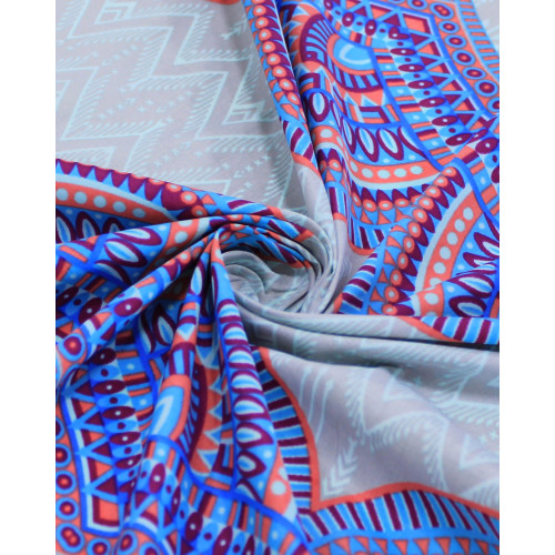 Tecido Tactel Fino Multi Barrado Vertical Estampado Azul, Roxo e Cinza