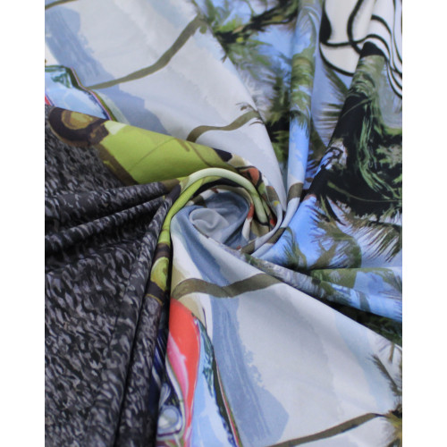 Tecido Tactel Fino Multi Estampa Vertical Carros e Música Colorido