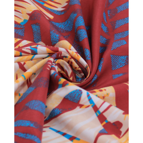 Tecido Tactel Fino Macro Folhas Colorido e Vermelho Valentino