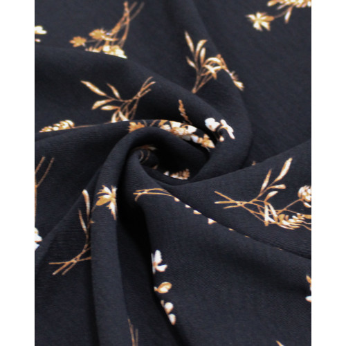 Tecido Crepe Koshibo Micro Buque Floral Cobre e Preto