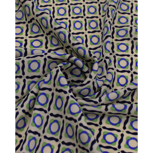 Tecido Crepe Chiffon Grosso Estampa Multi Geométrica Azul, Verde e Bege