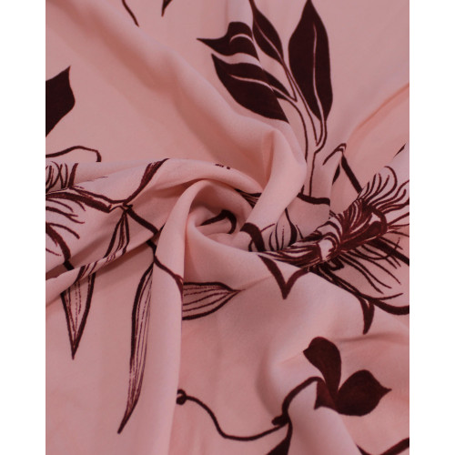Tecido Crepe Koshibo Rascunho Floral Borgonha e Rosa Claro