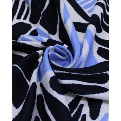 Tecido Crepe Sarjado Riscos Tons de Azul e Branco