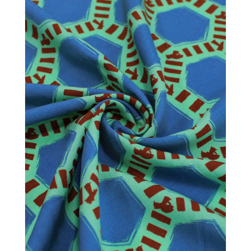 Tecido Viscose Colmeias Azul, Marrom e Verde