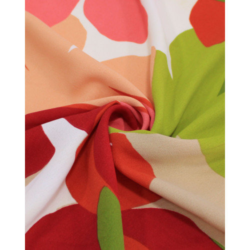 Tecido Crepe Koshibo Macro Flores Abstratas Colorido e Branco