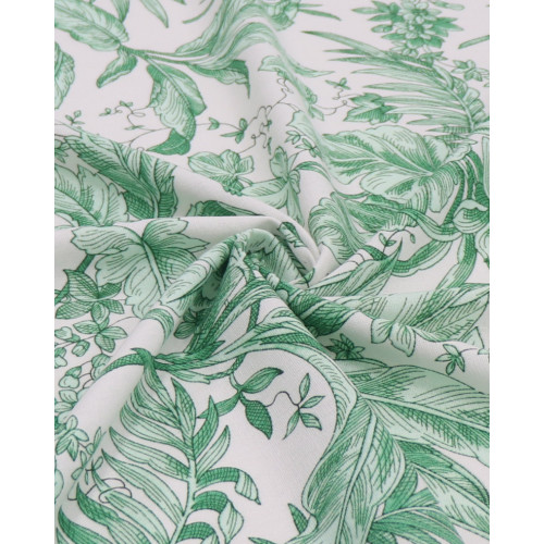 Tecido Linho Misto Estampado Macro Vegetação Verde e Branco