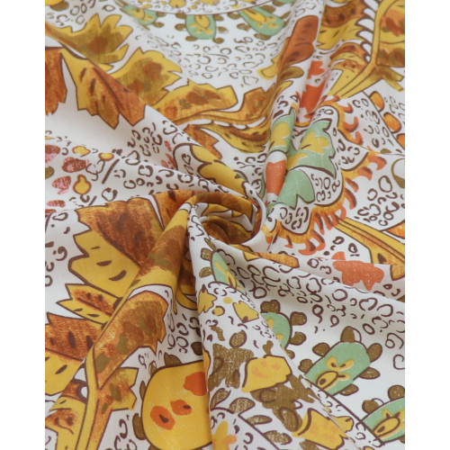 Tecido Cambraia de Algodão Macro Ramos e Arabescos Tons de Outono e Branco