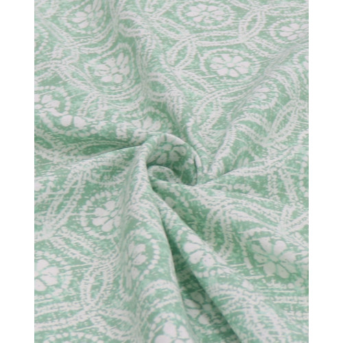 Tecido Linho Misto Estampado Mandalas e Flores Branco e Verde Menta