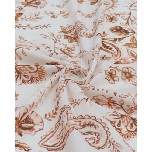 Tecido Cambraia de Algodão Ramos em Cashmere Branco e Cobre