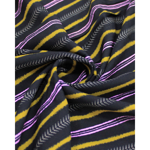 Tecido Viscose Multi Listras Rosa, Amarelo Queimado e Preto