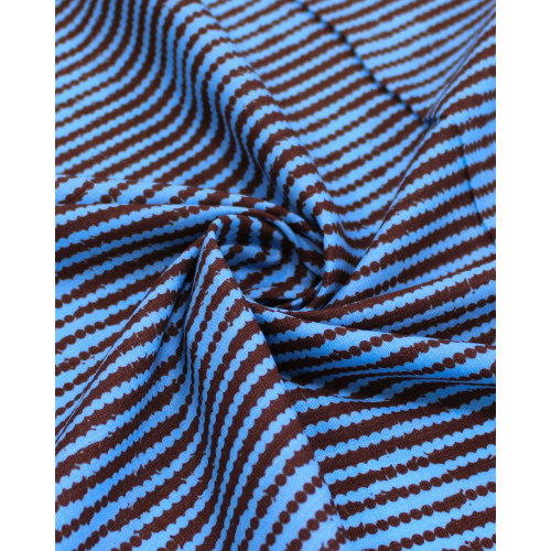 Tecido Viscose Texturizada Campo Floral Abstrato em Listras Pontilhadas Marrom e Azul