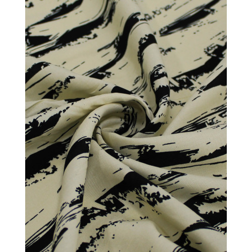 Tecido Viscose Arte Abstrata Preto e Creme
