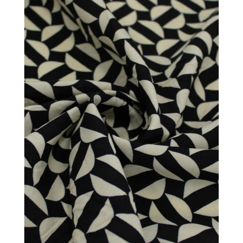 Tecido Viscose Semi Círculos Creme e Preto