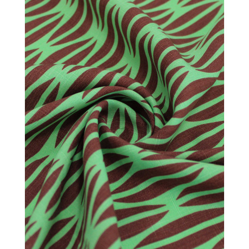 Tecido Viscose Texturizada Estampa Geomérica Castanho e Verde