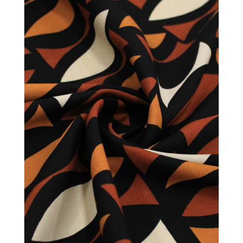 Tecido Viscose Estampa Geométrica Bege, Castanho e Preto