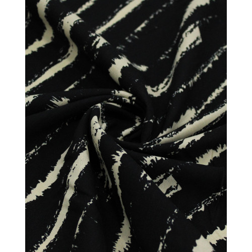 Tecido Viscose Texturizada Listras Absratas Creme e Preto