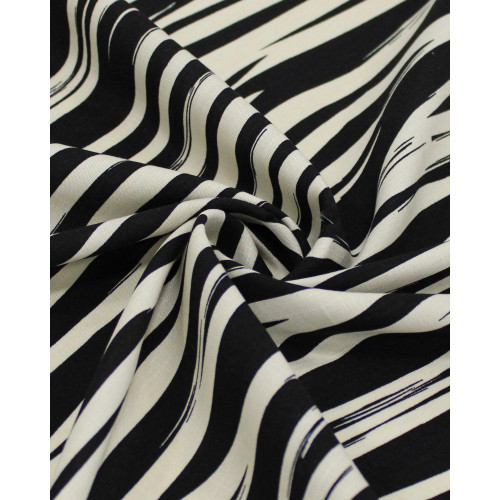 Tecido Viscose Texturizada Listras Irregulares Creme e Preto
