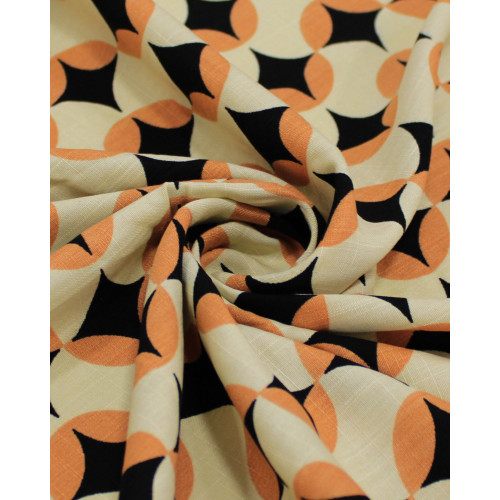 Tecido Viscose Texturizada Poá Estampado Argila, Creme e Preto