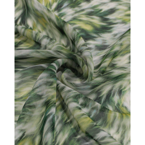 Tecido Crepe Chiffon Italiano Pintura Abstrata Branco e Tons de Verde