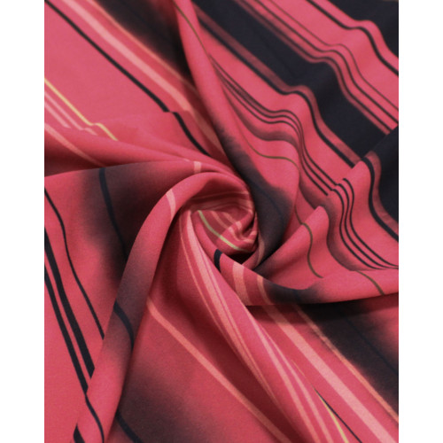 Tecido Crepe de Viscose Italiano Listrado Preto, Rosa e Marsala