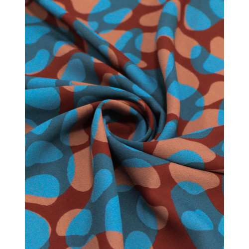 Tecido Crepe de Viscose Italiano Listrras e Pingos Irregulares Sobrepostos Colorido