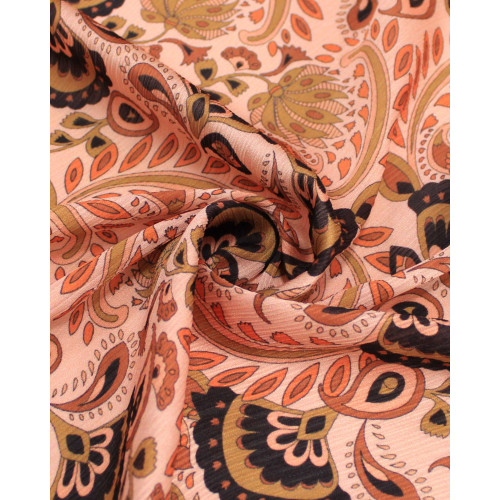 Tecido Crepe Chiffon Texturizado Italiano Estampa Boho Floral Colorido