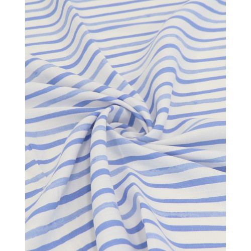 Tecido Viscose Texturizada Listrado Branco e Tons de Azul