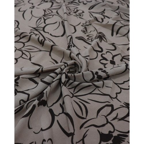 Tecido Crepe Koshibo Leve Macro Rascunho Floral Marrom e Nude (0.5m)