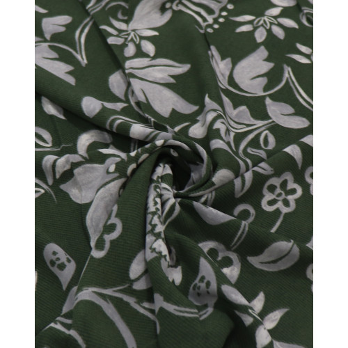 Tecido Crepe Koshibo Leve Multi Floral Offwhite, Tons de Cinza e Verde Musgo