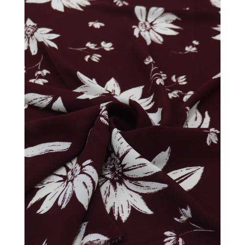 Tecido Crepe Koshibo Leve Margaridas Branco e Marsala