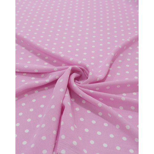 Tecido Crepe Koshibo Poá Branco e Rosa Bebê (1.3m)