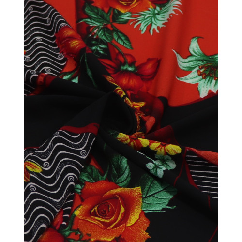 Tecido Crepe Bubble Multi Estampado Laranja e Preto