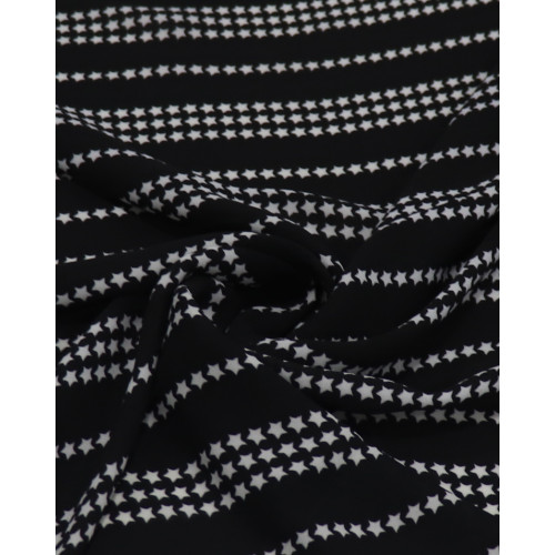 Tecido Crepe Chiffon Listrado Estelar Branco e Preto