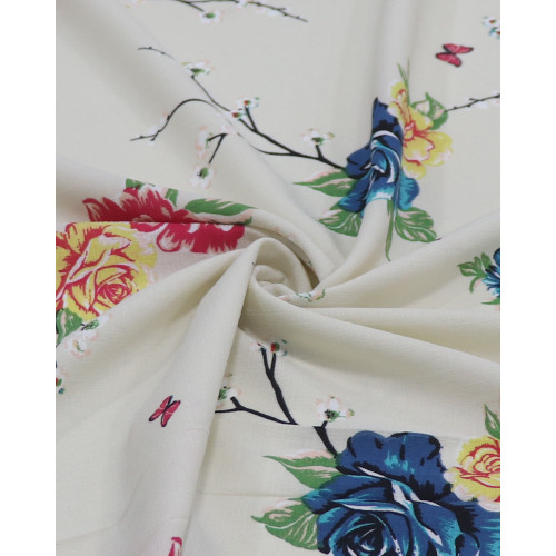 Tecido Crepe Texturizado com Elastano Jardim de Rosas Colorido