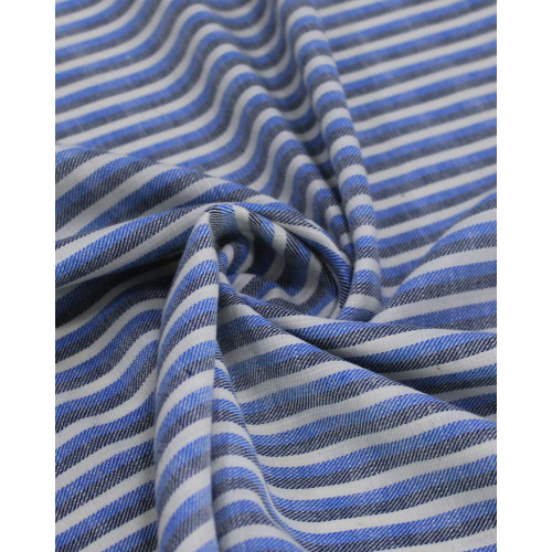 Tecido Tricoline Verano Flamê Listras Branco, Preto e Azul