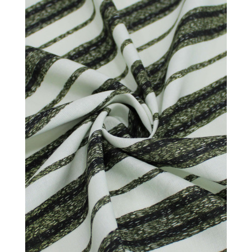 Tecido Linho Misto Italiano Multi Listrar Preto, Verde e Offwhite