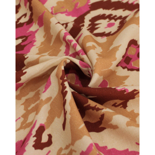 Tecido Linho Misto Italiano Arte Abstrata Rosa, Marrom e Tons de Bege