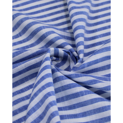 Tecido Tricoline Verano Flamê Listras Branco e Azul Índigo